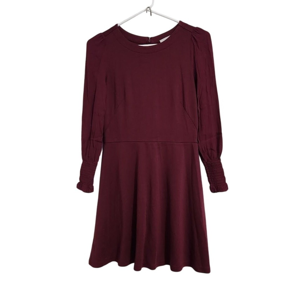 LOFT Petite‎ Burgundy Long Sleeve Fit Flare Dress Size 00P  B04